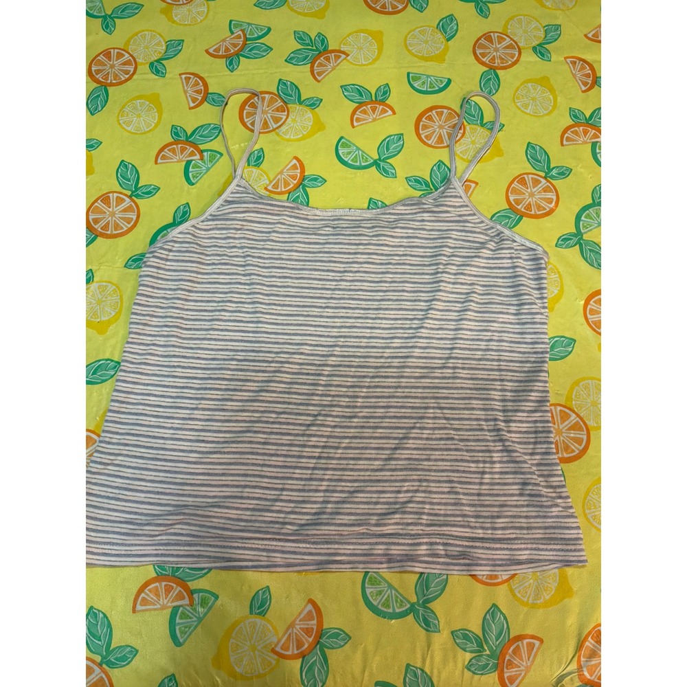 Faded Glory Camisole Women Size Small Blue White Striped Ribbed Tank Top